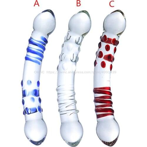 CW0184 Double Head Dildo Sex Toy Glass 20cm with Spots and Round Circle