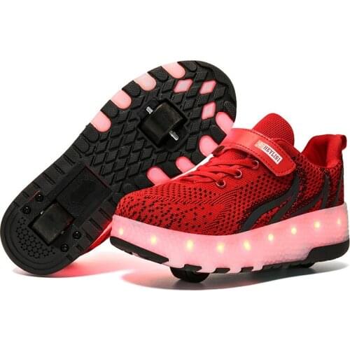 Size 28-40 Kids Roller Sneakers with lights USB Charged LED Shoes Double Wheels Children Boys Girls Luminous Roller Skate Shoes