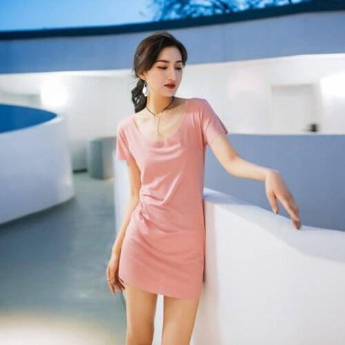Home Sleepwear summer comfortable modal short-sleeved sexy and charming nightdress thin bottoming underwear pink sexy nightware