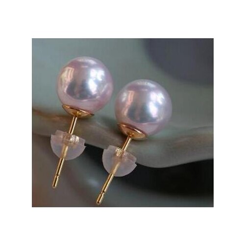 Precious Jewelry: Double-sided 8-9mm AAA Natural AKOYA White Round Pearl Ear Nail 14K