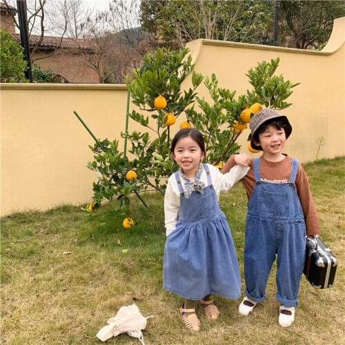 Spring Pockets Kids Girls Jean Romper Casual Denim Overall Dress 2-7Y Fashion Boys Loose All-match Denim Overalls Kids Clothing