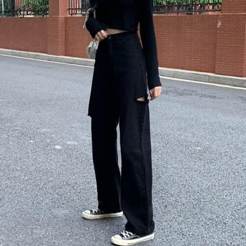 Jeans Women Hole Fashion Design Casual High Street All-match Students Spring Straight Denim Trouser Cozy Chic Pockets Ins Mujer