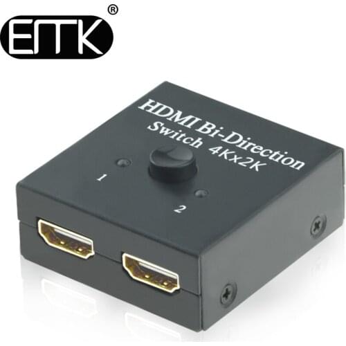EMK HDMI Switcher 2 Ports Bi-directional Manual Switch 2x1 1x2 HDMI Splitter-HDCP Passthrough Supports Ultra HD 4K 3D 1080P