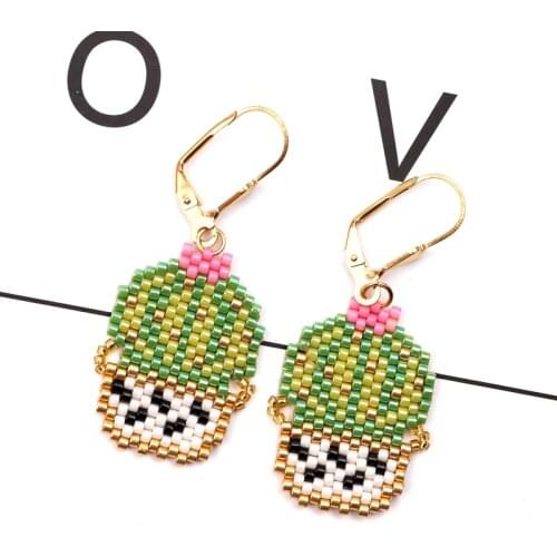 FAIRYWOO Cactus Earrings Women Bohemian Green Earrings Jewelry Miyuki Bead Pendientes Drop Earring Handmade Cute Ins Hot Jewelry