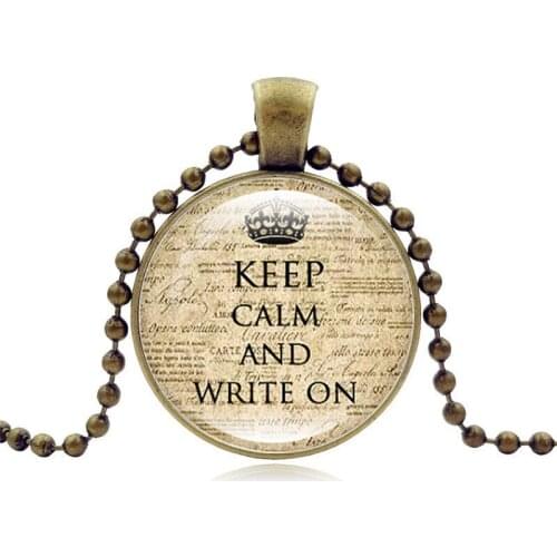 Keep Calm And Write On Clock Time Precious Stone Necklace Pendant Black Cat Ear Pet Charm For Pet Lovers Gift