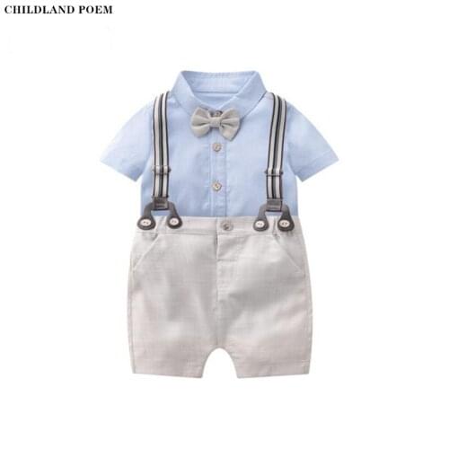 Baby Gentleman Suit Summer Newborn Baby Outfits 1st Birthday Party Baby Clothes Bow Bodysuit +Suspender Pants Baby Boys Clothes