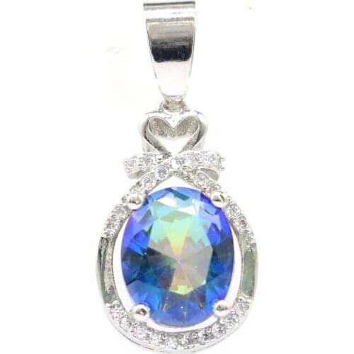 28x13mm Elegant Created Fire Rainbow Topaz Citrine CZ Gift For Sister Wedding Silver Pendant