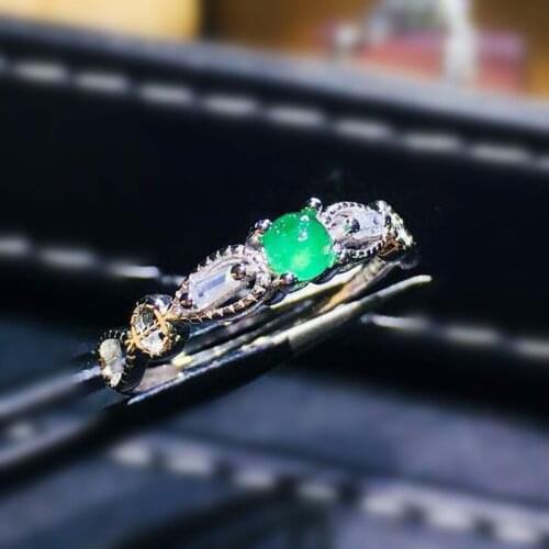 Natural real emerald round small ring Per jewelry 3*3mm 0.15ct gemstone 925 sterling silver Fine jewelry J210637