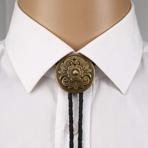 Copper and Silver Round flower bolo tie for man handmakde Indian cowboy western cowgirl zinc alloy necktie