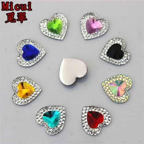 Micui 100pcs 14mm Dual color Heart Resin Rhinestone Crystal Flat Back Stone for Wedding Decoration Scrapbooking crafts ZZ648