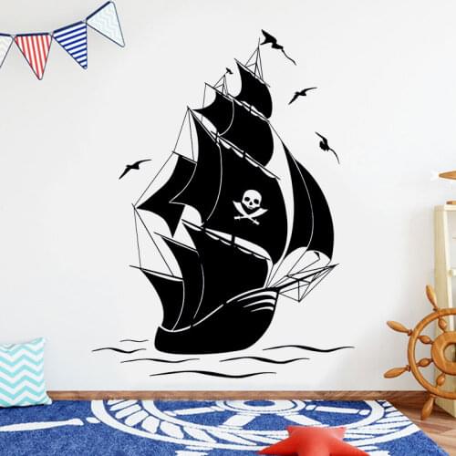 Nautical Home Decoration Pirate Ship Wall Sticker Vinyl Interior Kids Room Boys Bedroom Sail Boat Decals Removable Mural 4753