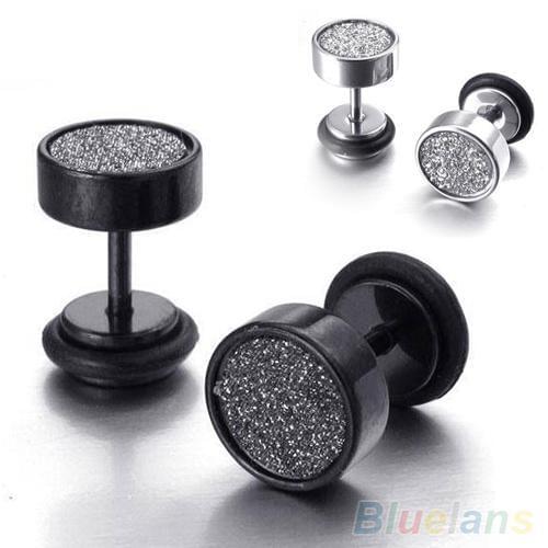 Mens 8mm 316L Stainless Steel Barbell Punk Gothic Round Ear Stud Earrings fashion