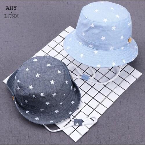 New Summer Baby Bucket Hat Infant Newborn Denim Cotton Toddler Kids Tractor Cap Soft Cotton Hats Boys Girls Star Sun Hat