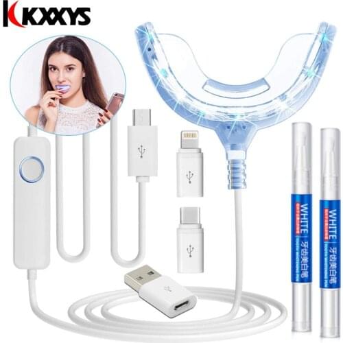 Portable Smart Timing Cold Blue Light LED Teeth Whitener Device Dental Whitening Has 2 Bleaching Gel,2 Ports For Android IOS