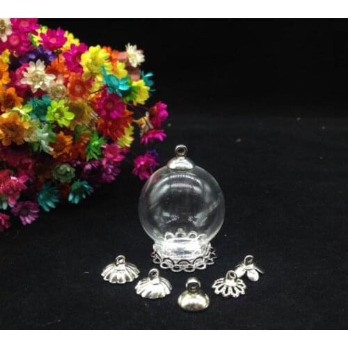 20pcss 25*15mm Clear Glass dome silver plated double lace base bail connector glass bottle vials pendant diy jewelry accessories