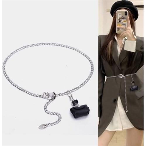 Metal Chain Women Belt Fashion Ladies High Waist Silver Belts Waistband for Party Jewelry Dress Chain Belt with Mini Bag