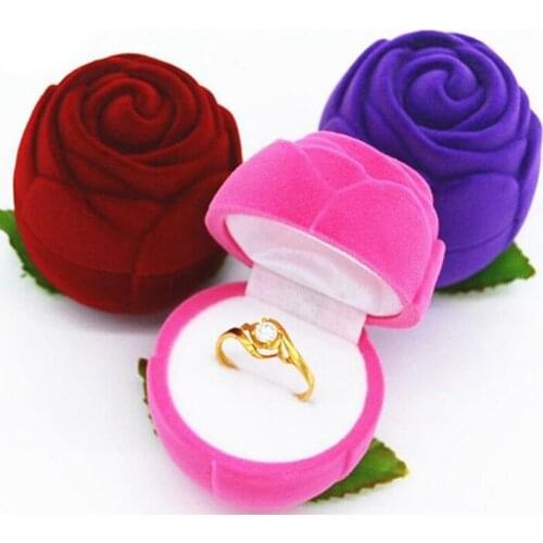 Rose Pink Red Ring Box Velvet Jewelry Box Valentines Day Gift Box Wedding Engagement Display Ornament ZA5715