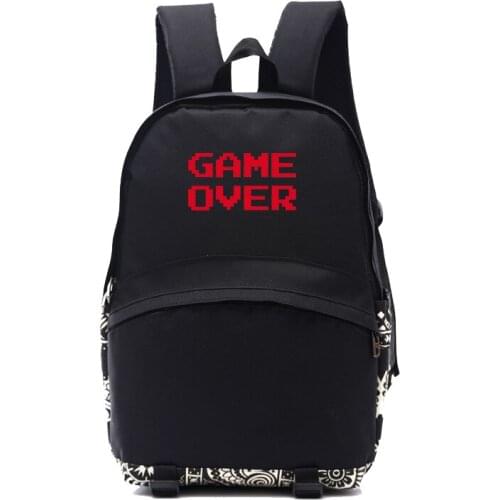 Retro game words concept backpack Game Over 8 bit words printing backpack Gamer Gift Schoolbags Student Nylon Bag