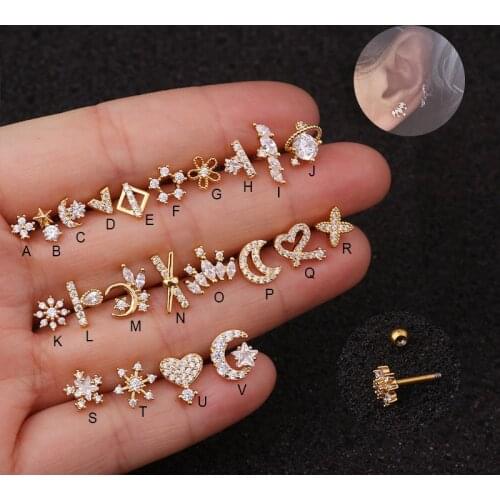 1Pc Stainless Steel Cartilage Earring Women Fashion CZ Dainty Ear Tragus Conch Screw Back Stud Earring Helix Piercing Jewelry