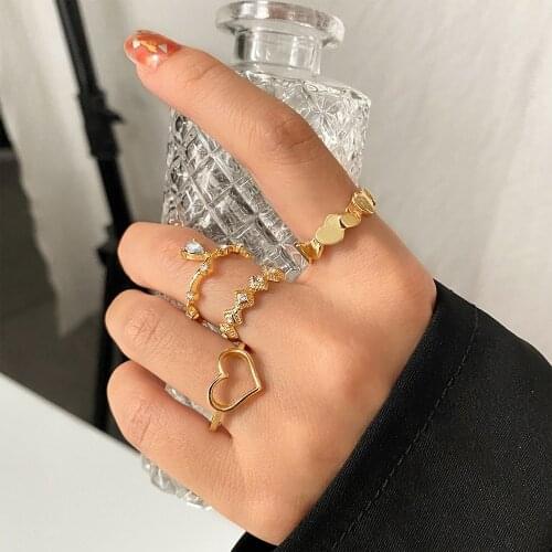 Hiphop Gold Chain Rings Set for Men Women Girls Punk Geometric Simple Gothic Finger Rings 2021 Trend Jewelry Party