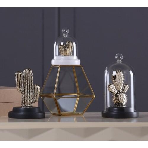 North European Type Electroplated Gold Ceramic Cactus Glass Mask Creative Home Living Room with Soft Decoration Home Decor