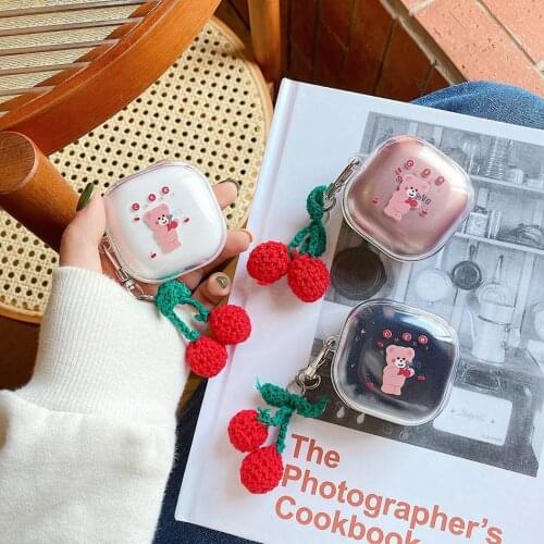 For Samsung Galaxy Buds Live / Buds PRO Cover Cute Transparent Korean Bear Cherry Keyring Silicone Earphones Cover coque