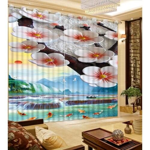 Plum scenery fish flower Printing Blackout Curtains Living Room or hotel Drapes Cortians Sunshade Window Curtain 3D Curtains