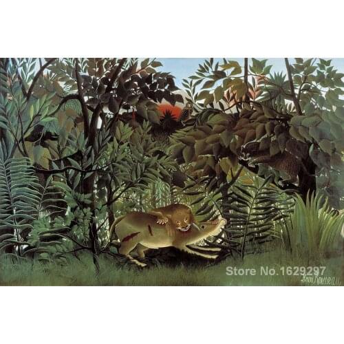 Modern colorful paintings The Hungry Lion Throws Itself on the Antelope by Henri Rousseau High Quality Hand painted