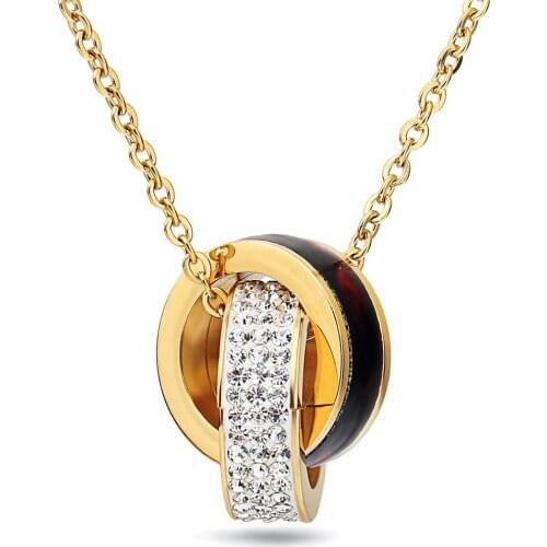 Wedding Necklace Round Cubic Zirconia Pendant Necklace Women Gold/Silver Color Triple Circles Necklaces Trendy Jewelry