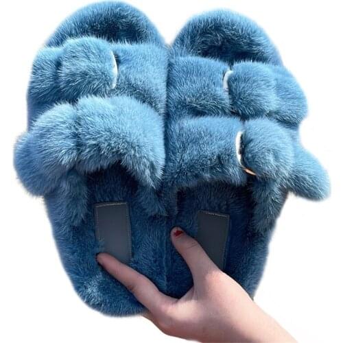 High-Quality Brand Mink Fur Slippers, Ladies Fur Slippers, Home Flat-Heel Slippers, Ladies Fur Slippers