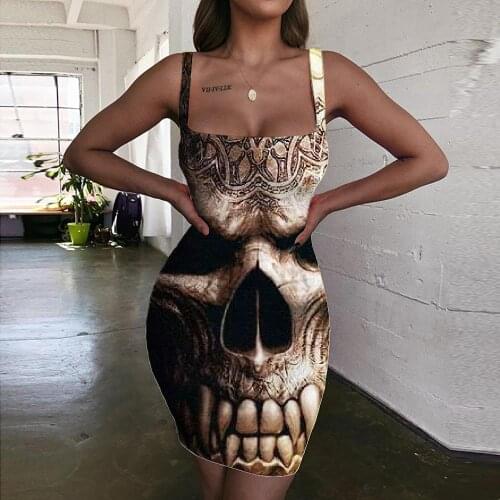 Giyu Brand Skull Dress Women Punk 3d Print Skull Sundress Tattoo Bodycon Dress Womens Clothing Party New Boho Femme