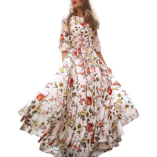 Home&Nest Sexy Women Maxi Boho Swing Dress ONeck Floral Print Half Sleeve fall Dress 2019 Holiday Long Slip Beach Dress Vestidos