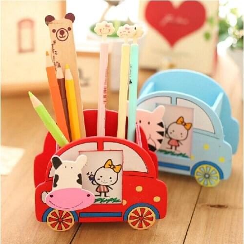 12pc/lot Creative wooden cartoon car style photo frame with clip / fashionable children pen container/pencil holder