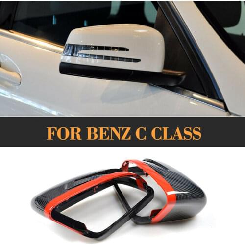 2pcs Carbon Fiber Side Door Wing Mirror Replacment Cap Cover Fit For Mercedes W204 2011-16