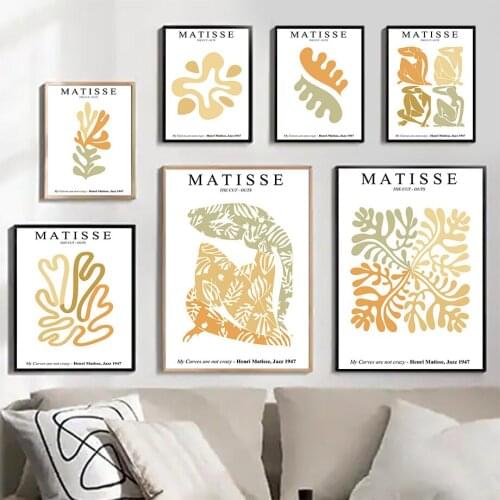 Golden Matisse Abstract Coral Girl Shapes Wall Art Canvas Painting Nordic Posters And Prints Wall Pictures For Living Room Decor