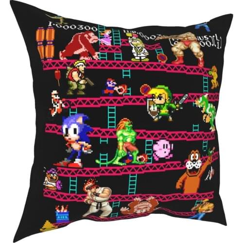 Arcade Game Collage Square Pillow Case Throw Pillow FC Console Game Vintage Style Classic LA Camiseta Pillowcover Home Decor