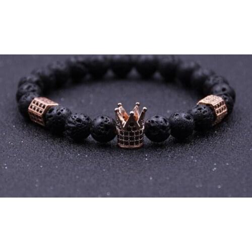 QIMOSHI CZ 8mm Lava Rock Stone Beads Bracelet for Men Women Elastic Stone Yoga Matte Onyx Anxiety Essential Oil Diffuser Bangle