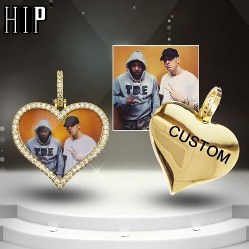 Hip Hop Custom Made Photo Heart Medallions Iced Out Bling AAA Cubic Zircon Personalized Necklace & Pendant For Men Jewelry
