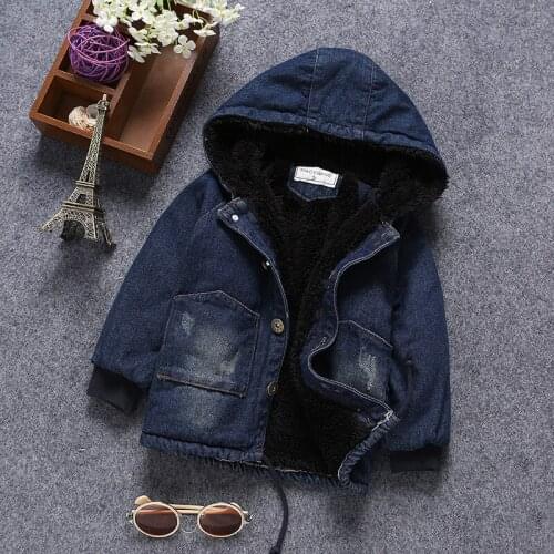 Childrens Denim Jackets 2019 Winter New Kids Boys Hooded Velvet Thick Coat Baby Girl Winter Jacket Boys Windbreaker Jacket 2-5Y
