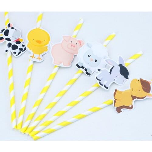 Farm Animals Theme Party Straws Series 3 Farm Animal Paper Straw Baby Shower Kids Birthday Event Party Decorations Supplies