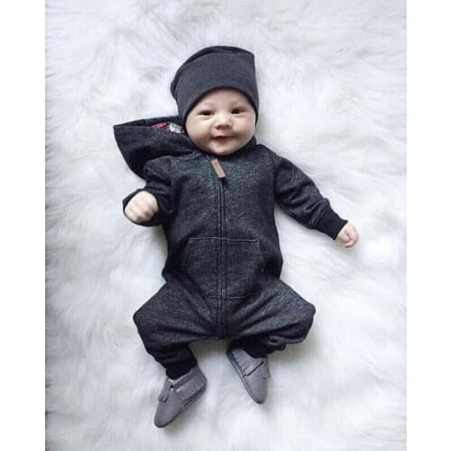 New 0-24M Baby Boy Clothes Infant Warm Long Sleeve Zipper Romper Newborn Jumpsuit Kid Hooded Girl Sweater Outfit