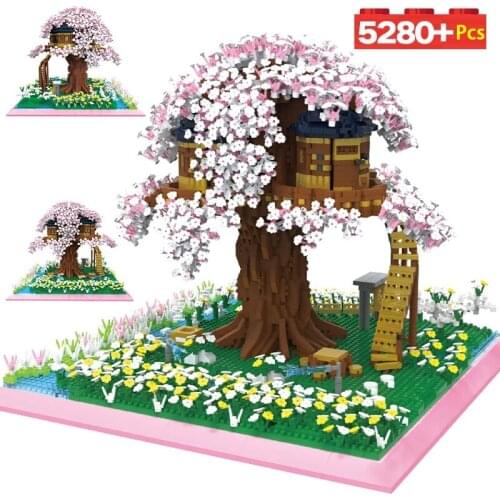 City Structure Mini Sakura Tree House Friends MOC Model Building Blocks Creative Street View Bricks DIY Toys for Children Gifts