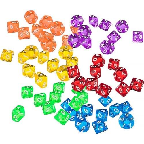 10pcs 0 to 9 Faces Cubes TRPG Board Game Multi-sided Acrylic Rolling Cubes boardgame Accessories