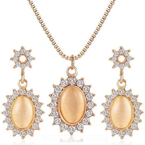 Fashion Bling Starry Clear Zircon Sunflower Golden Dangle Earrings Pendant Necklaces Alloy Jewelry Sets For Women