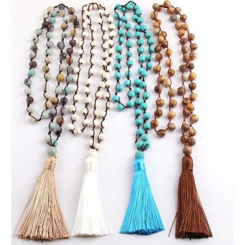 Fashion Knotted Beaded Stone Halsband Bohemian Jewelry Long Tassel Pendant Necklaces