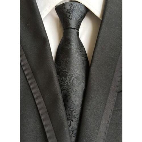8cm Mens Ties Black Paisley Necktie for Business Party