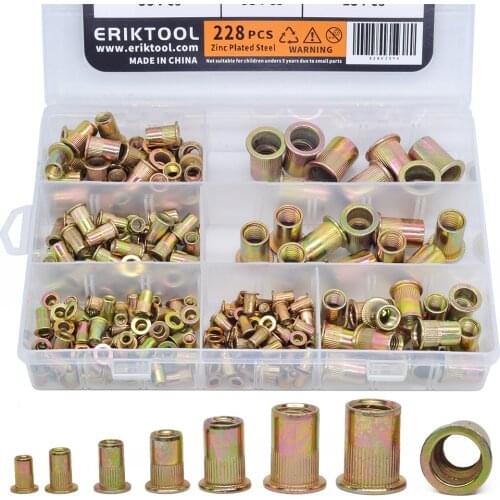 M3 M4 M5 M6 M8 M10 M12 Rivet Nuts Set Zinc Plated Carbon Steel/Aluminium Alloy Flat Head Threaded Insert Rivet Nut Kit