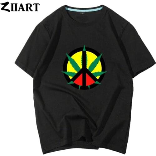 Peace Sign reggae Regge Rasta plant leaf Jamaica red Couple Clothes Boy Man Summer Short-Sleeve T-Shirts ZIIART