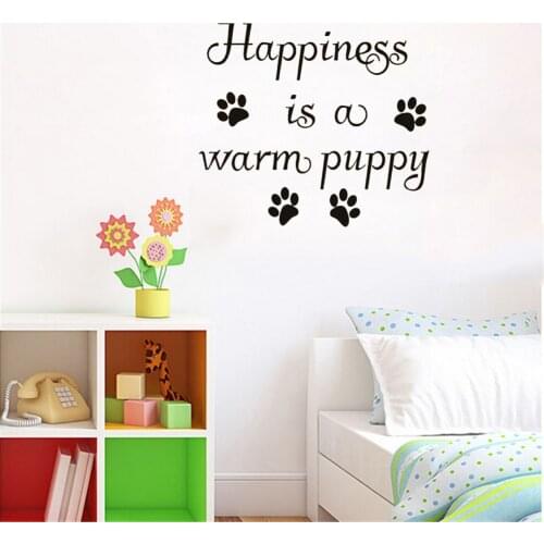 Animal Wall Stickers A Warm Dog Saying Happiness Wall Decal For Kids Room Living Room Removable Vinyl Art Mural DW5623