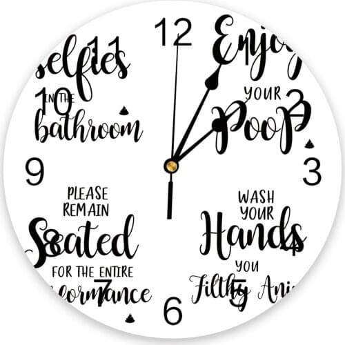 Bathroom Text Theme Image Wall Clock For Modern Home Decoration Teen Room Living Room Needle Hanging Watch Table Clock